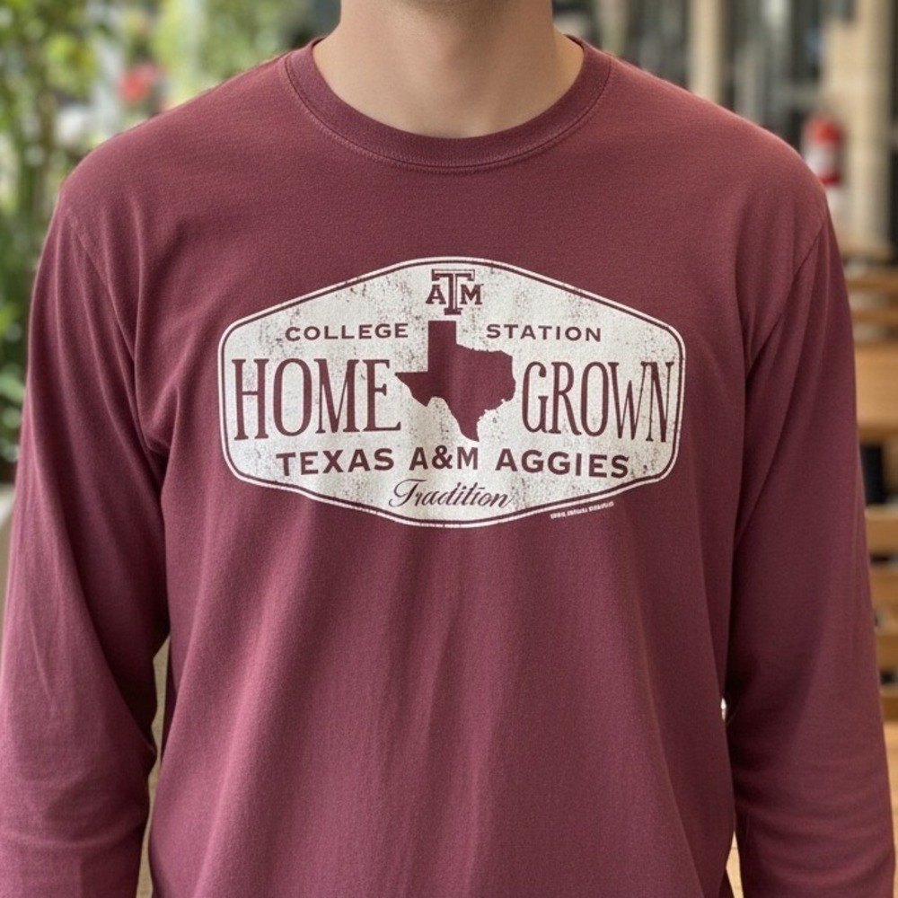 Comfort Colors Texas A&M Aggies Long Sleeve Shirt Maroon Home Grown Mens M 3652